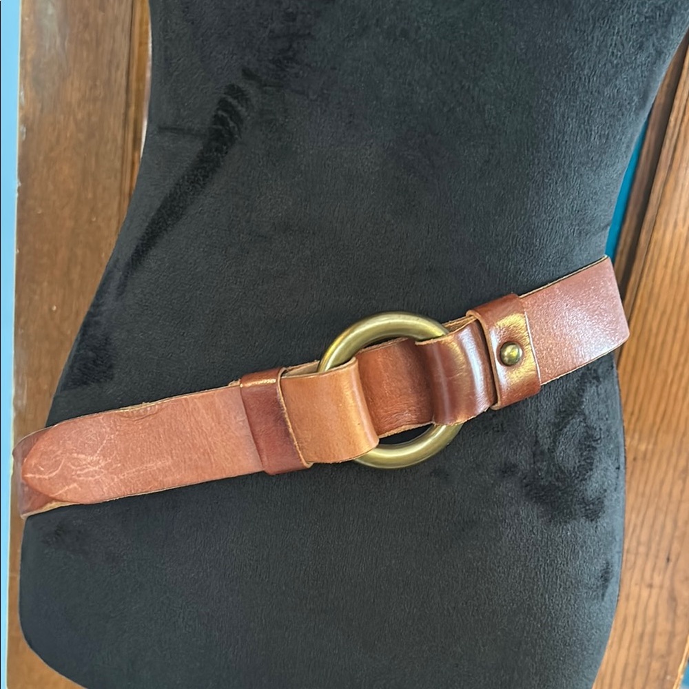 Lucky Brand Brown and Gold Leather Belt with D-Ring